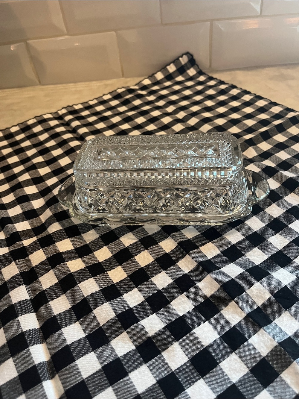 Vintage Clear Pressed Glass Covered Butter Dish